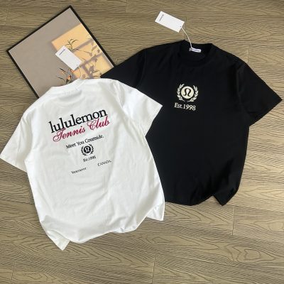 Luxury Lululemon Short Sleeves Black Cotton Monogram Luxury