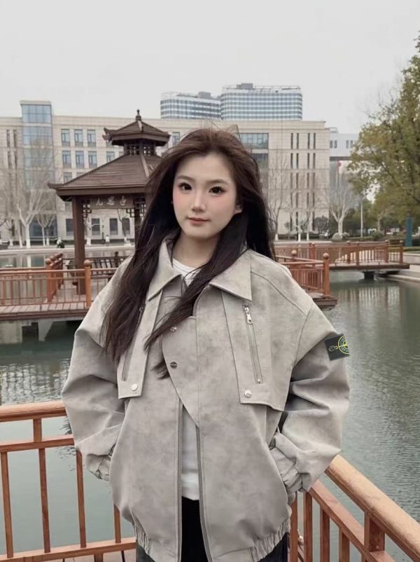 Premium Stone Island Coats White Leather Logo Luxury