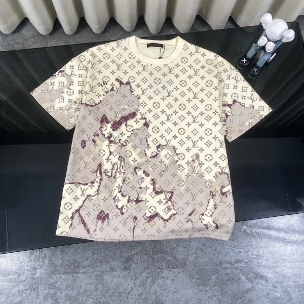 High Quality Louis Vuitton Short-Sleeved Shirt Beige Cotton Jacquard Style