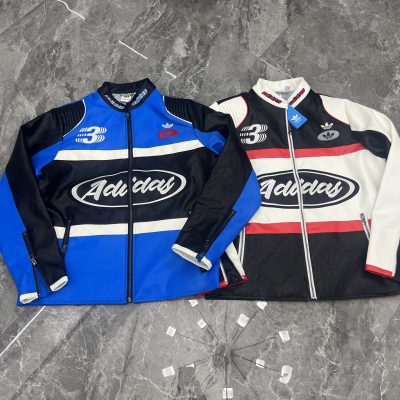 High Quality Adidas Jackets Black Leather Embroidery Luxury