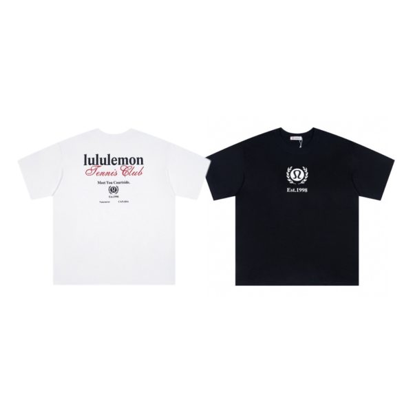 High Quality Lululemon Short-Sleeved Shirt White Cotton Logo Luxury