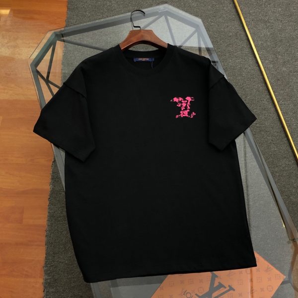 High Quality Louis Vuitton Short Sleeves Black Cotton Logo Style