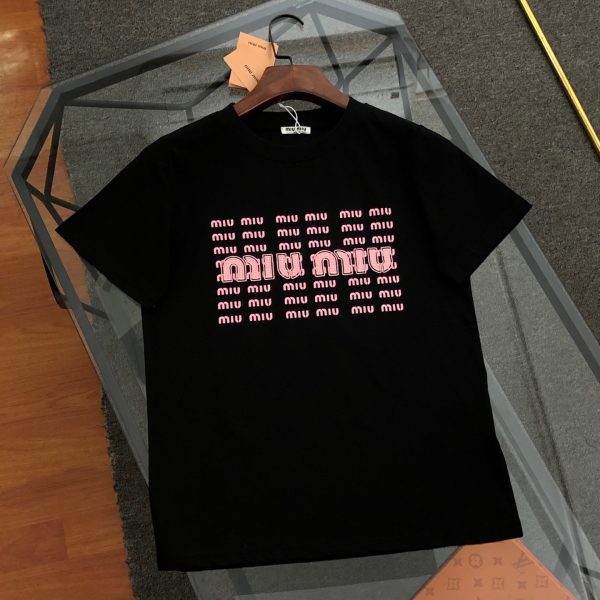Luxury Miu Miu Short Sleeves Black Cotton Embroidered Luxury