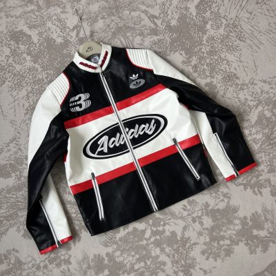 High Quality Adidas Jackets Black Leather Embroidery Luxury