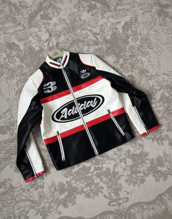 High Quality Adidas Jackets Black Leather Embroidery Luxury