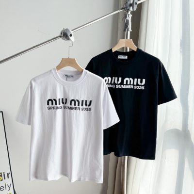 Best Selling Miu Miu Short Sleeves Black Cotton Logo Luxury