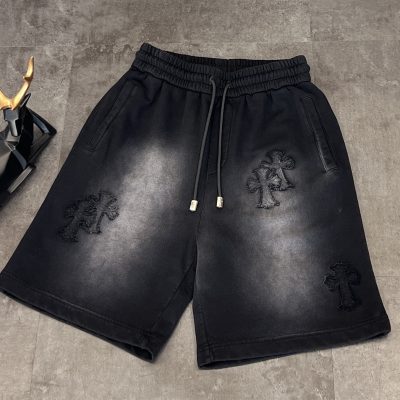 High Quality Chrome Hearts Shorts Black Cowhide Embroidered Collection