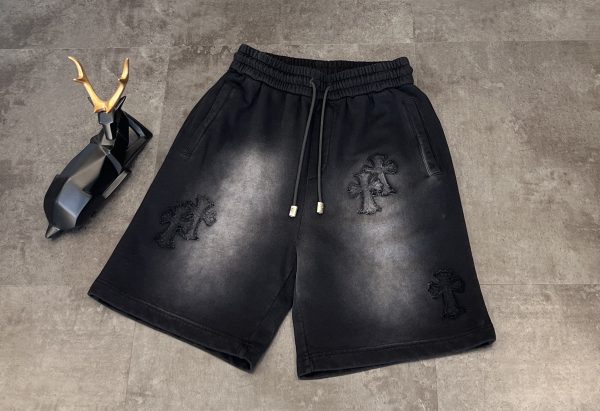 High Quality Chrome Hearts Shorts Black Cowhide Embroidered Collection