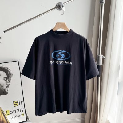 Luxury Balenciaga Short-Sleeved Shirt Black Logo Luxury