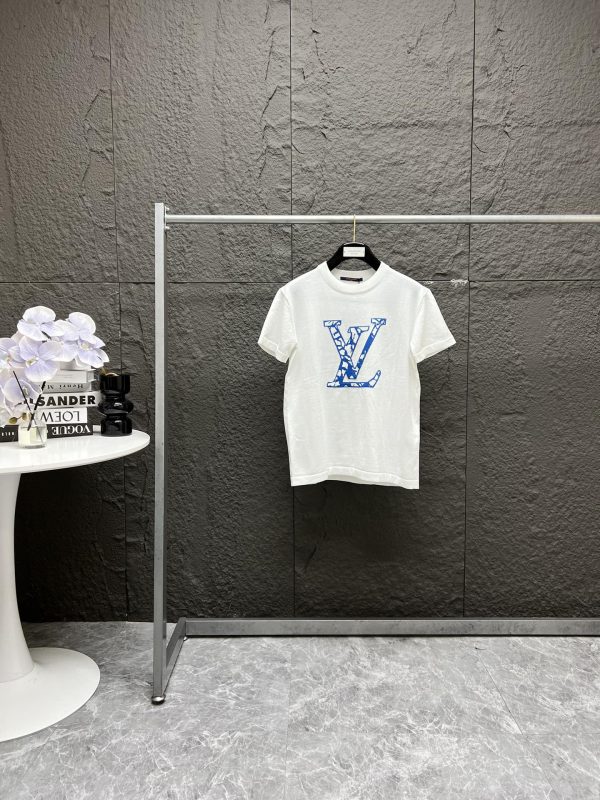 Premium Louis Vuitton Short Sleeves Blue Cotton Camouflage Luxury