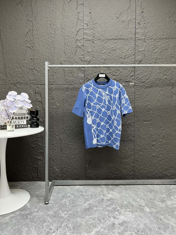 Premium Quality Louis Vuitton Short Sleeves Blue Knit Monogram Style
