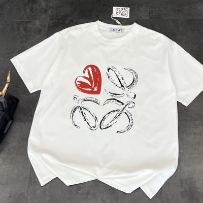 Luxury Loewe Short Sleeves Red Graphic Luxury
