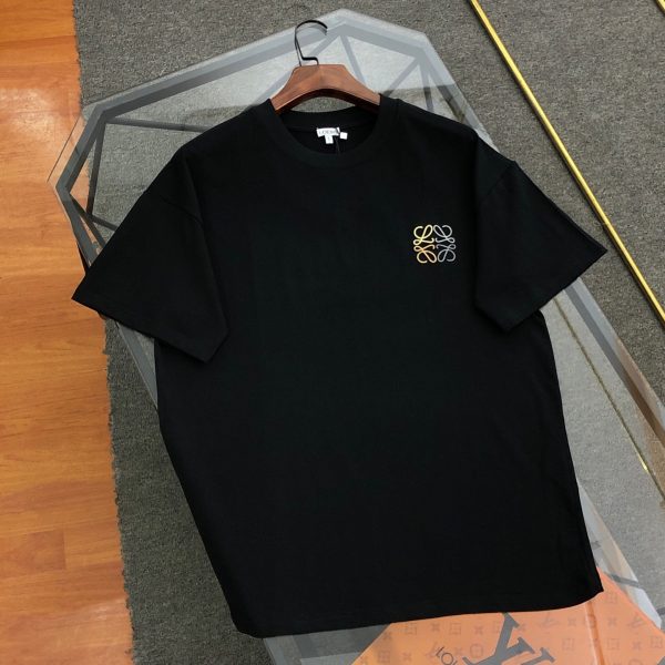 High Quality Loewe Short Sleeves Black Cotton Embroidered Luxury