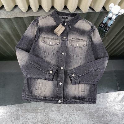 Luxury Balenciaga Coat Black Denim Washed Style