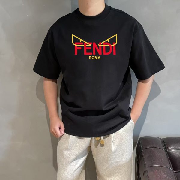 Luxury Fendi Short Sleeves Yellow Cotton Washed Luxury