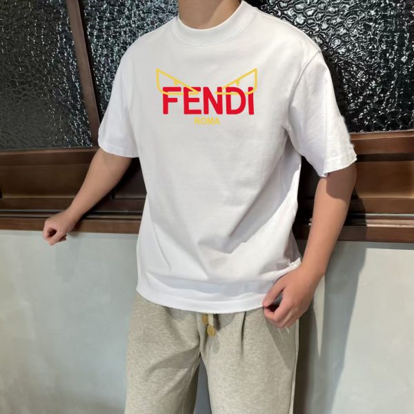 Luxury Fendi Short Sleeves Yellow Cotton Washed Luxury