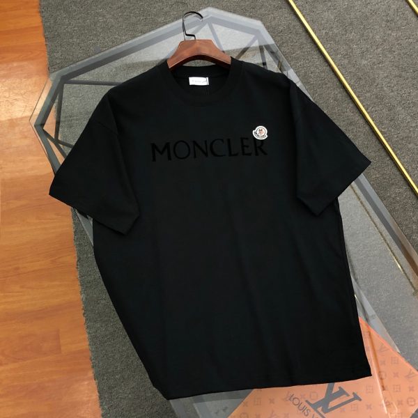 High Quality Moncler Short Sleeves Black Cotton Logo Luxury