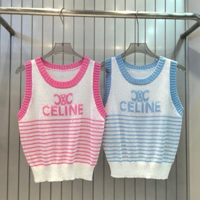 Premium Celine Vest Pink Knit Jacquard Luxury
