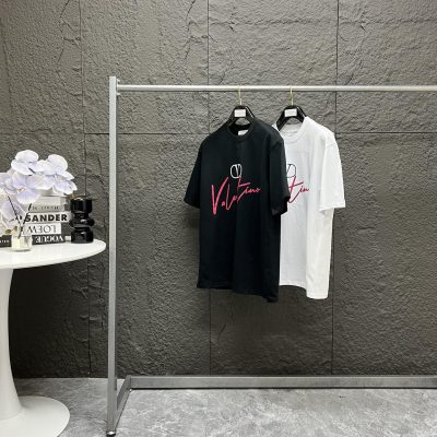 High Quality Valentino Short Sleeves Black Cotton Logo Style