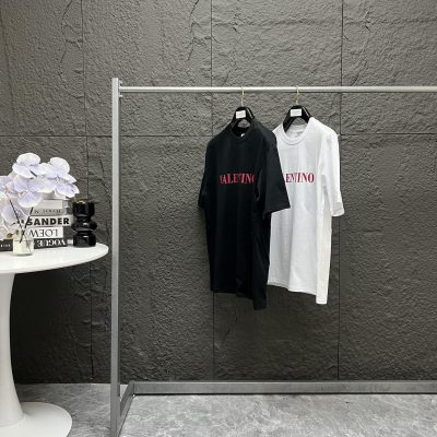 Premium Quality Valentino Short Sleeves Black Cotton Classic Collection