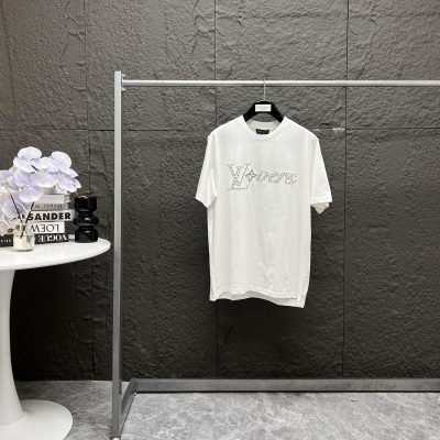 Premium Quality Louis Vuitton Short Sleeves Black Cotton Logo Style
