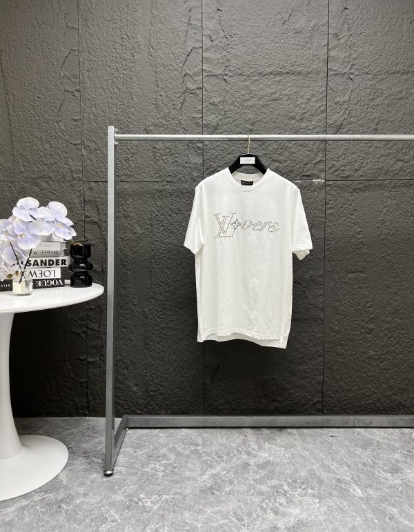 Premium Quality Louis Vuitton Short Sleeves Black Cotton Logo Style