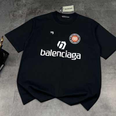 Premium Balenciaga Short Sleeves Black Jersey Logo Luxury
