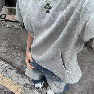 Luxury Chrome Hearts Short Sleeves Gray Cotton Breathable Style
