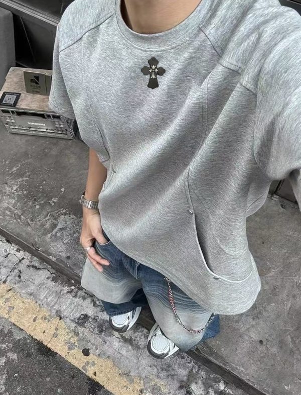 Luxury Chrome Hearts Short Sleeves Gray Cotton Breathable Style