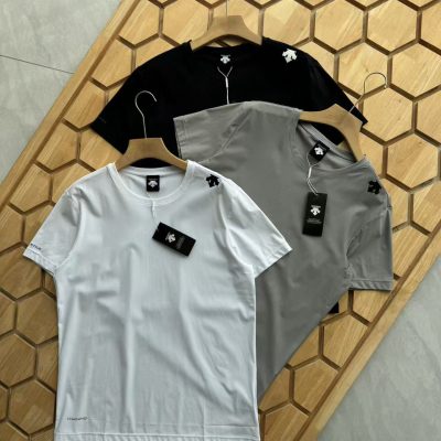 High Quality Descente Short Sleeves Black Silk Casual Luxury