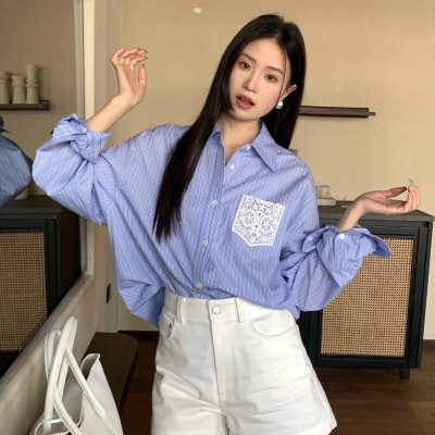 Premium Celine Shirt Blue Striped Style