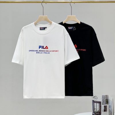 Best Selling Fila Short Sleeves Black Cotton Logo Luxury