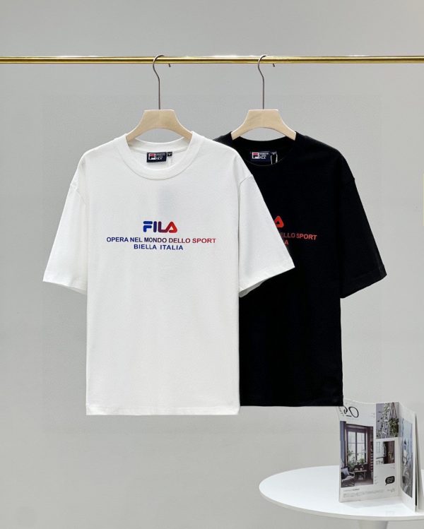 Best Selling Fila Short Sleeves Black Cotton Logo Luxury