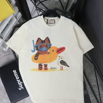 Premium Gucci Short Sleeves Beige Print Style