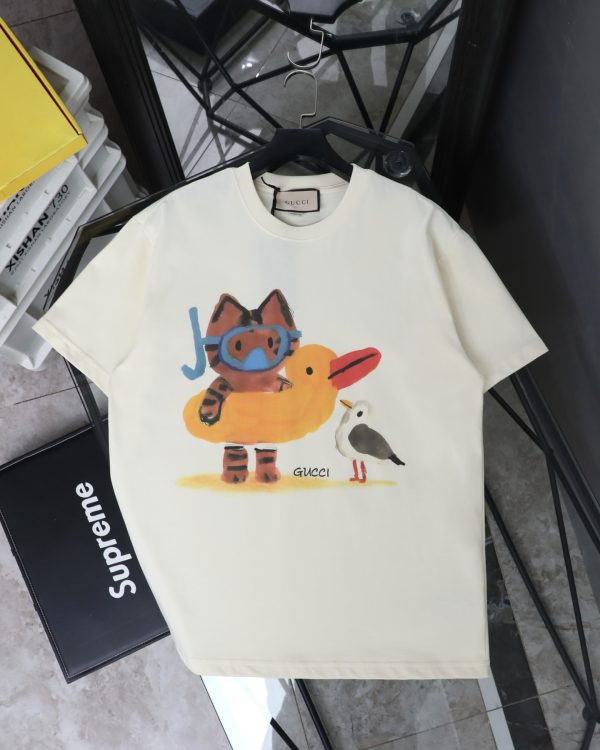 Premium Gucci Short Sleeves Beige Print Style