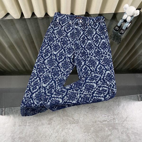 Luxury Louis Vuitton T-Shirts Blue Denim Print Style