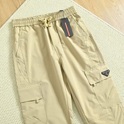 Luxury Prada Trousers Khaki Nylon Breathable Style