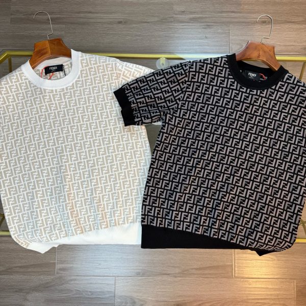 Premium Fendi Short Sleeves Black Knit Jacquard Style