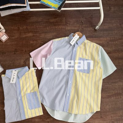 High Quality L.L.Bean Short-Sleeved Shirt Blue Leather Embroidered Luxury