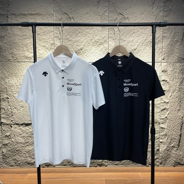 High Quality Descente Short Sleeves Black Silk Logo Style