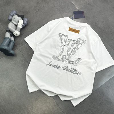 High Quality Louis Vuitton Short Sleeves Black Cotton Embroidery Luxury