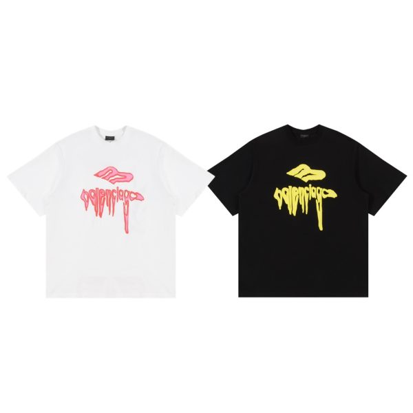 Luxury Balenciaga Short-Sleeved T-Shirt Black Cotton Print Style