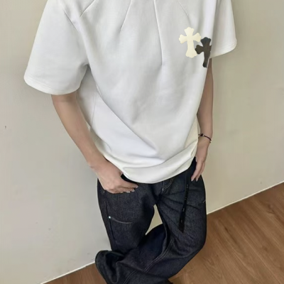 Premium Quality Chrome Hearts Short Sleeves Black Cotton Elegant Style