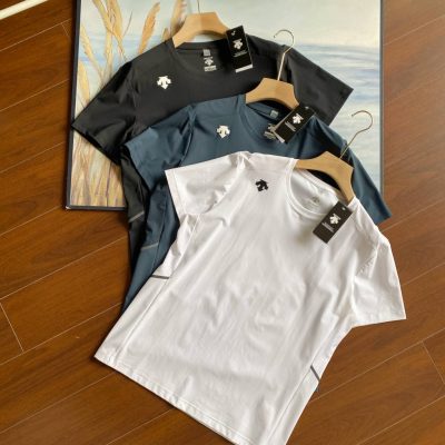 Premium Quality Descente Short Sleeves Black Cotton Logo Luxury