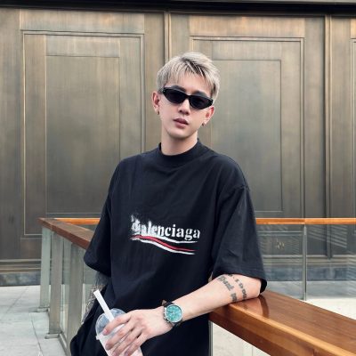 Premium Quality Balenciaga Short Sleeves Black Cotton Print Collection