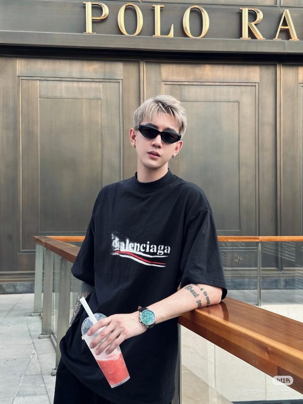 Premium Quality Balenciaga Short Sleeves Black Cotton Print Collection