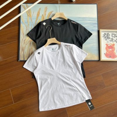 High Quality Descente Short Sleeves Black Silk Sporty Style