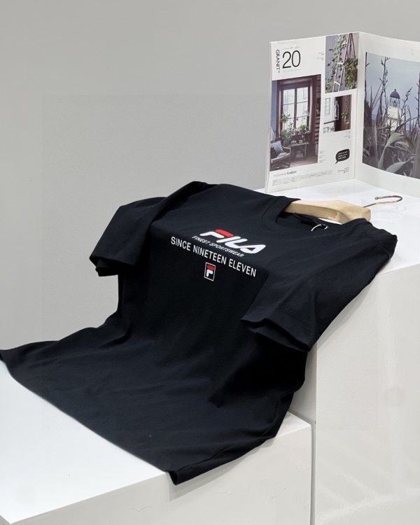 Best Selling Fila Short Sleeves Black Cotton Logo Collection