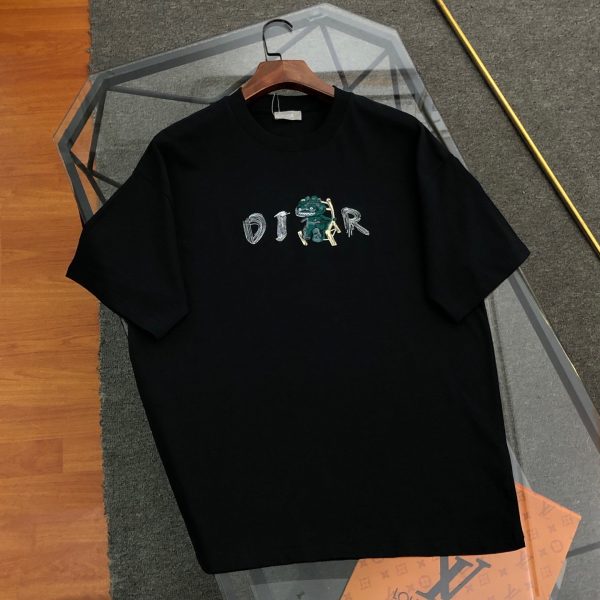 Premium Dior Short Sleeves Black Cotton Embroidered Collection