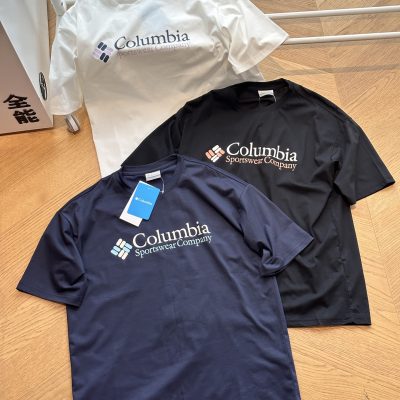 Premium Quality Columbia Short Sleeves Black Silk Logo Style